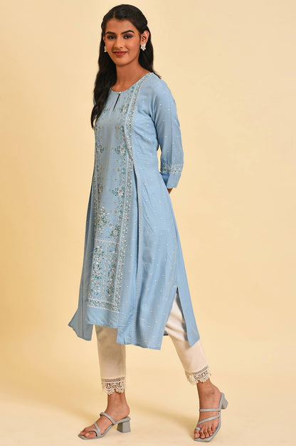 Blue Glitter Printed Plus Size A-Line kurta - wforwoman