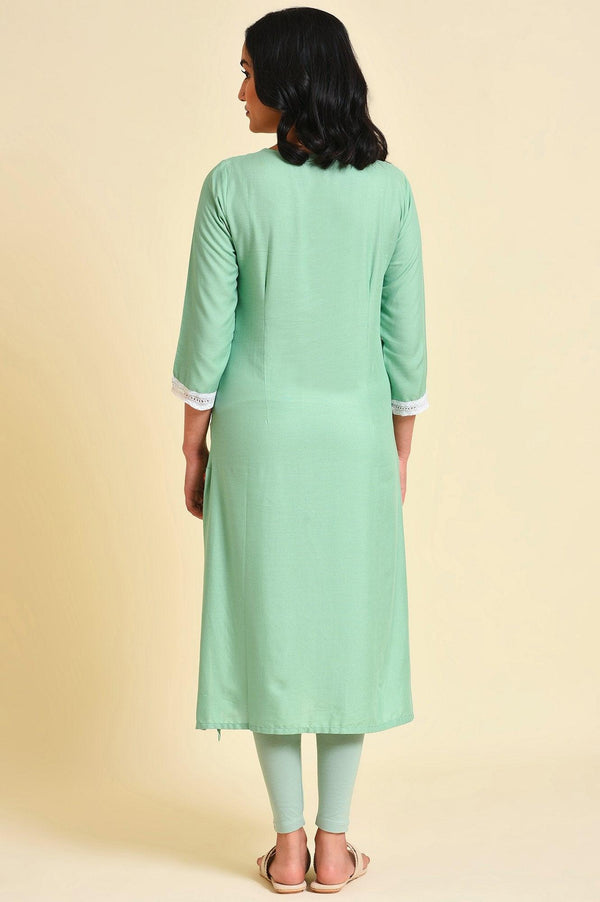 Light Green Glitter Printed Plus Size Straight kurta