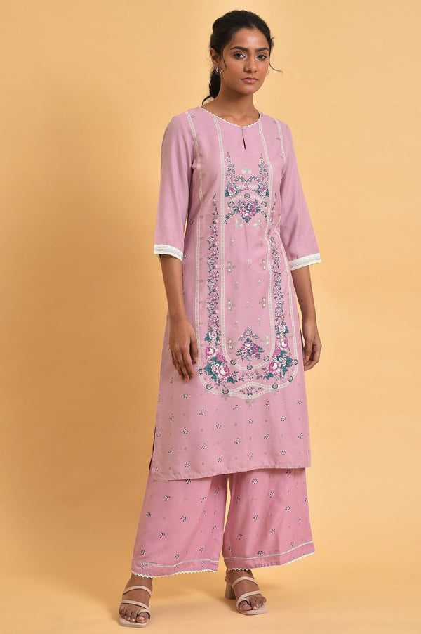 Light Purple Printed Straight kurta
