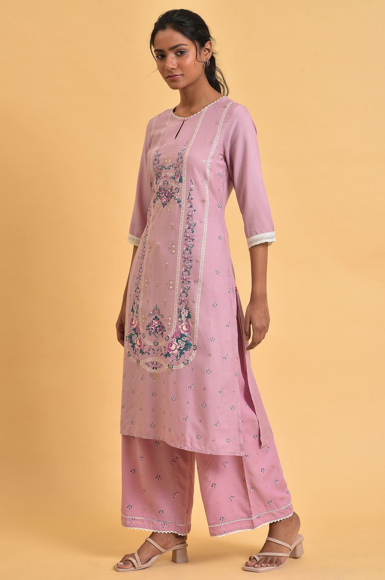Light Purple Printed Plus Size Straight kurta - wforwoman
