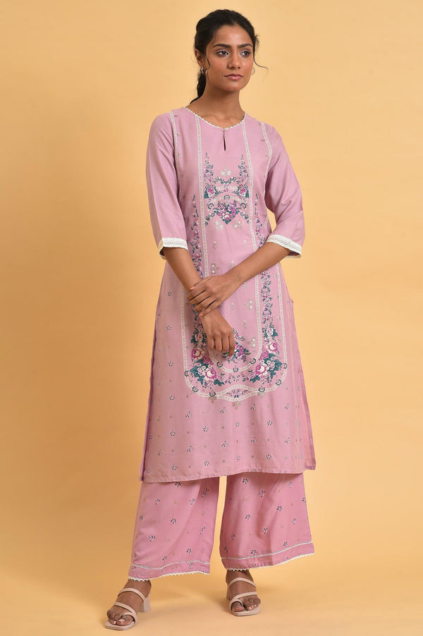 Light Purple Printed Plus Size Straight kurta