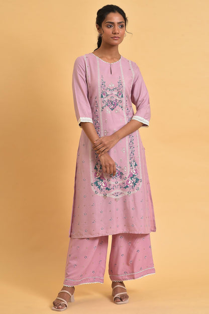 Light Purple Printed Straight kurta - wforwoman