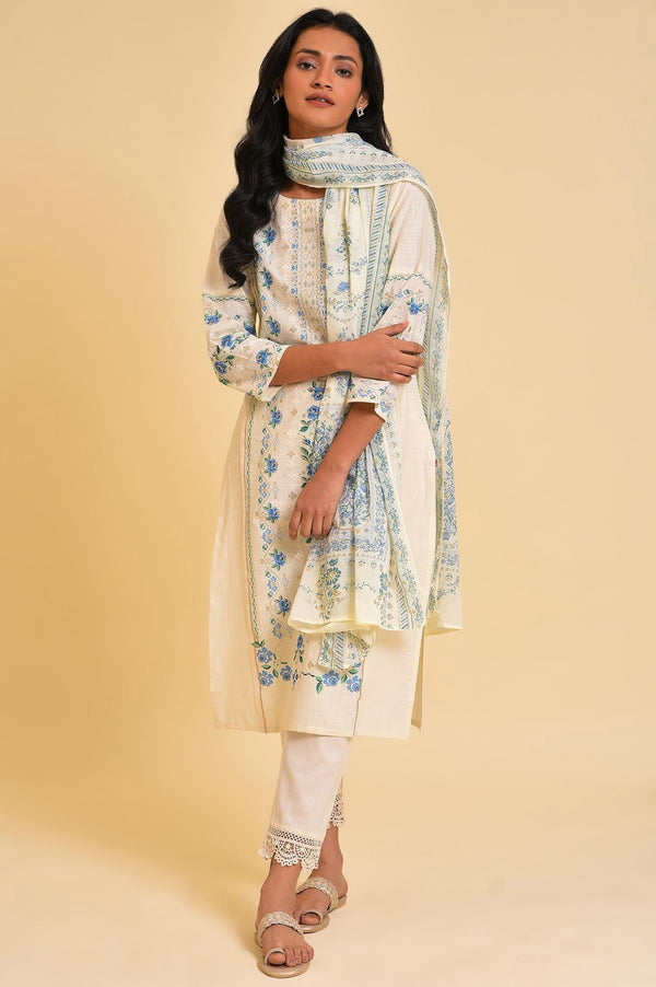 Ecru Glitter Printed Straight Plus Size Summer kurta