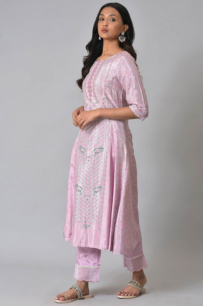 Plus Size Light Purple A-Line Shatung kurta - wforwoman