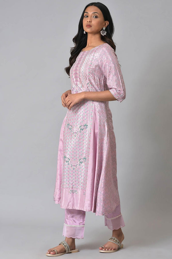 Plus Size Light Purple A-Line Shatung kurta