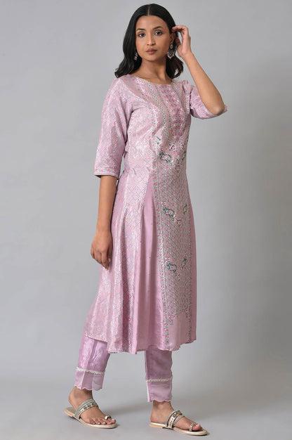 Plus Size Light Purple A-Line Shatung kurta - wforwoman