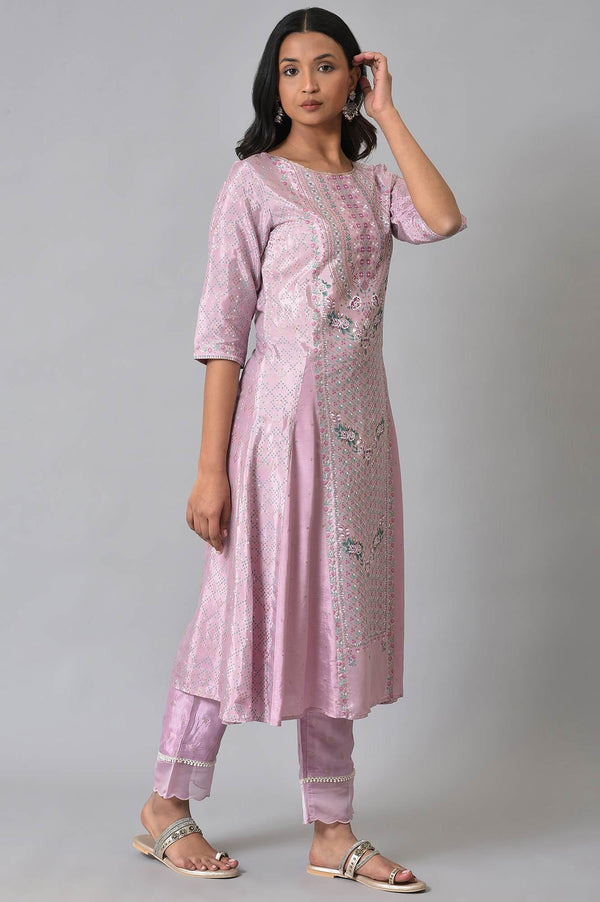 Plus Size Light Purple A-Line Shatung kurta