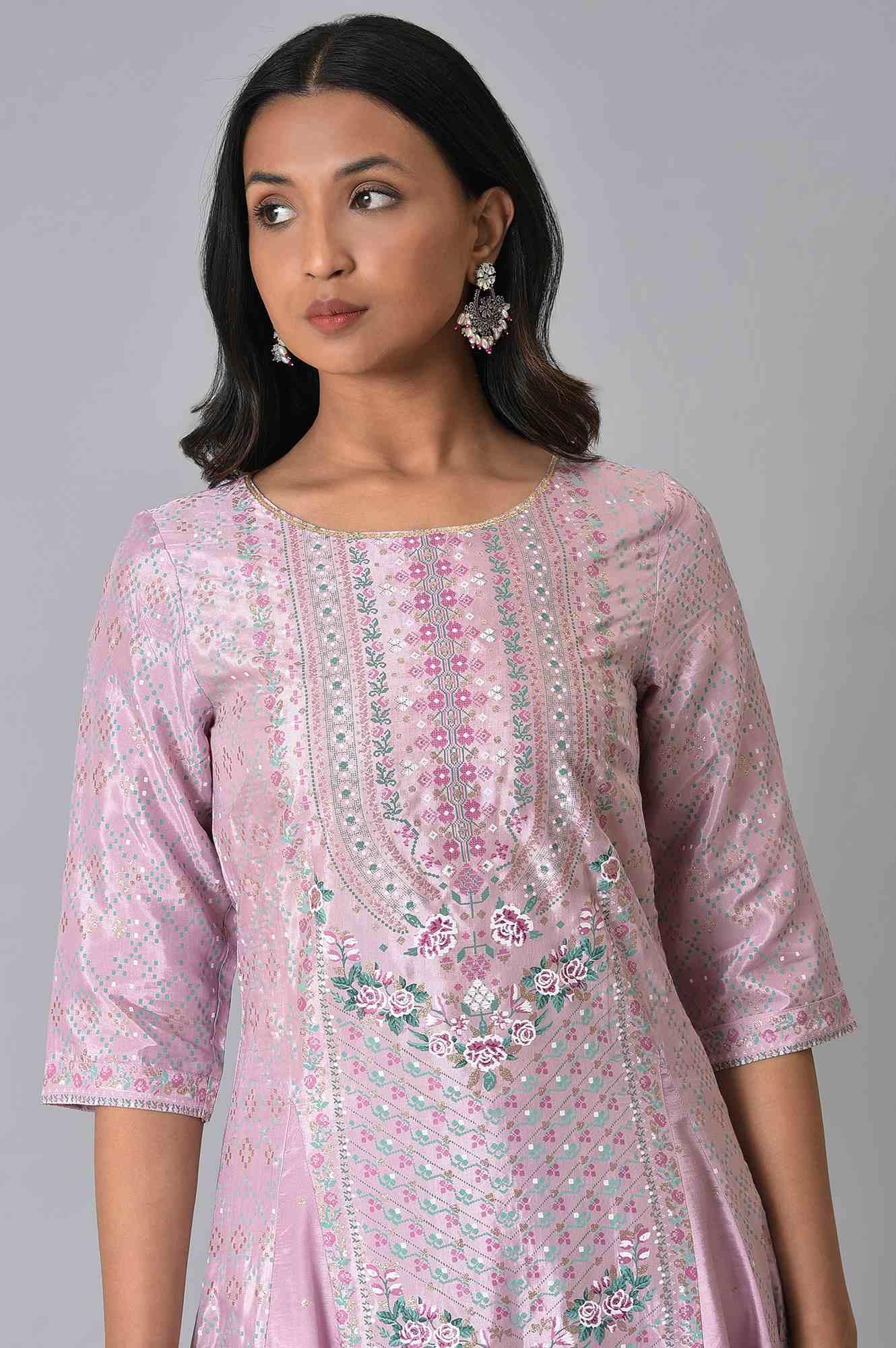 Plus Size Light Purple A-Line Shatung kurta - wforwoman