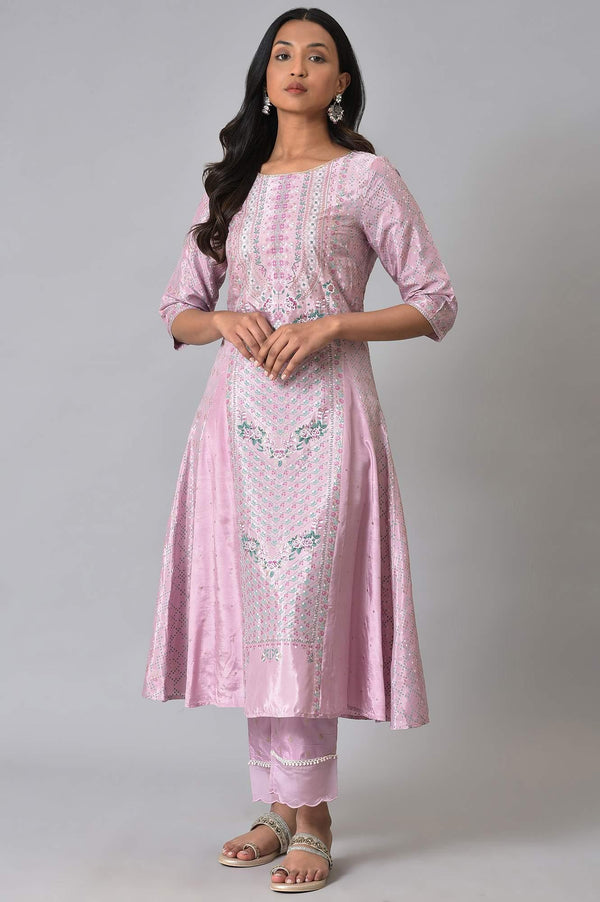 Plus Size Light Purple A-Line Shatung kurta