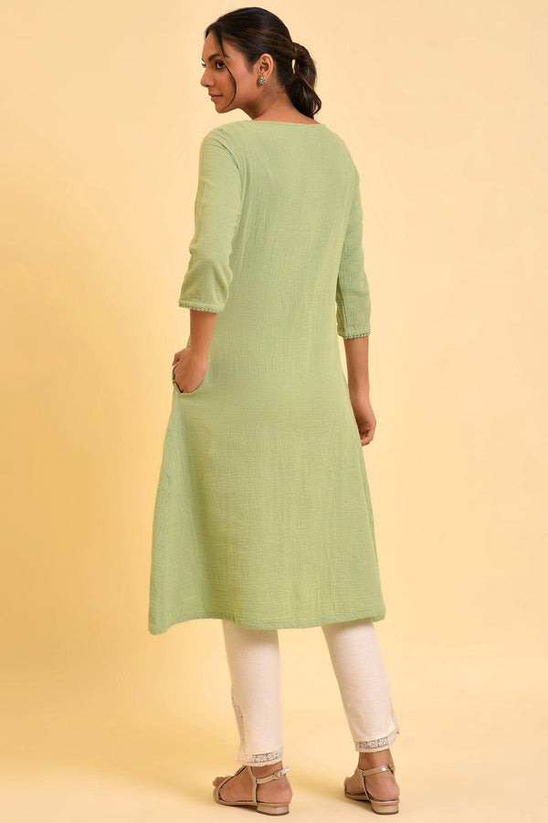 Green Embroidered Cotton Summer kurta