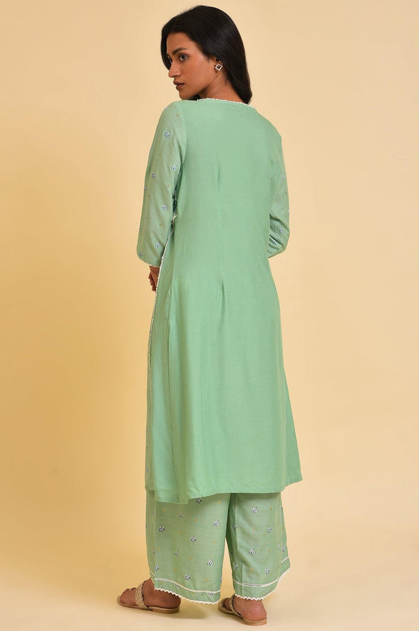 Plus Size Green Embroidered Straight kurta