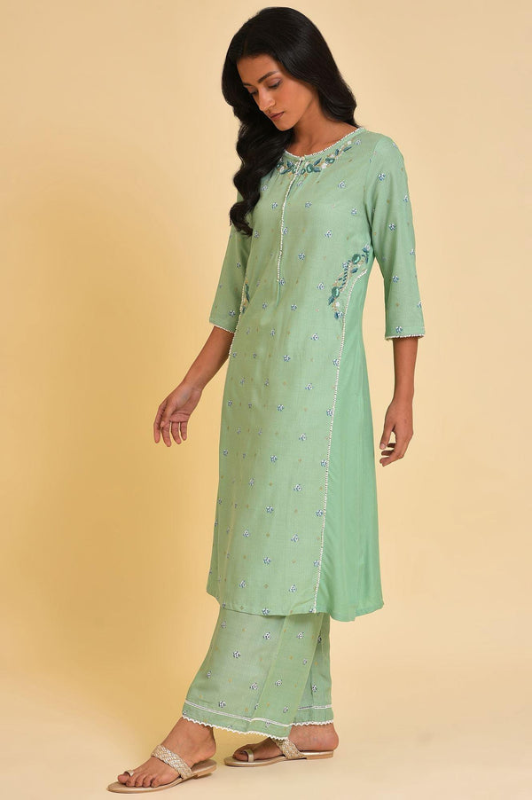 Plus Size Green Embroidered Straight kurta
