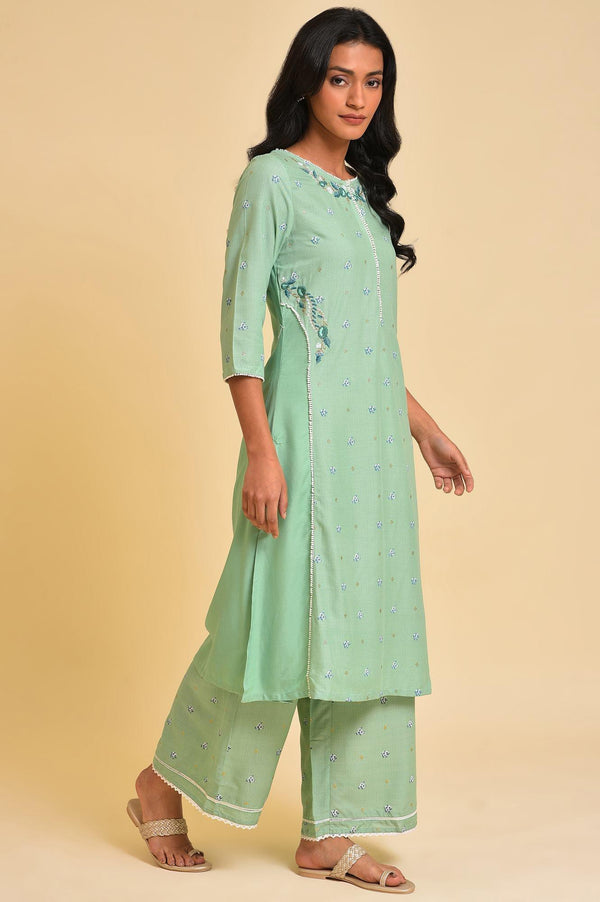 Plus Size Green Embroidered Straight kurta