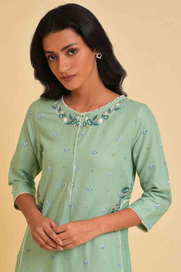 Plus Size Green Embroidered Straight kurta