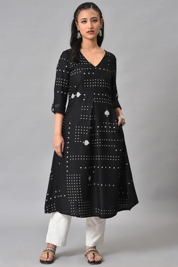 Plus Size Black Easy Breezy Spade Printed Rayon kurta