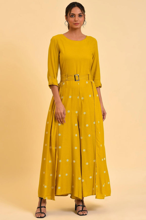 Yellow Polka Dot Jumpsuit with Belt