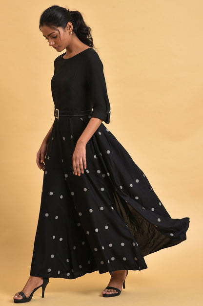 Black Polka Dot Jumpsuit with Belt - wforwoman