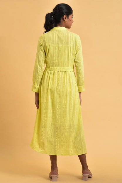 Green Gathered Shirt Collar Dress - wforwoman