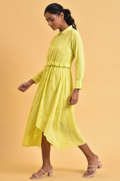 Green Gathered Shirt Collar Dress - wforwoman