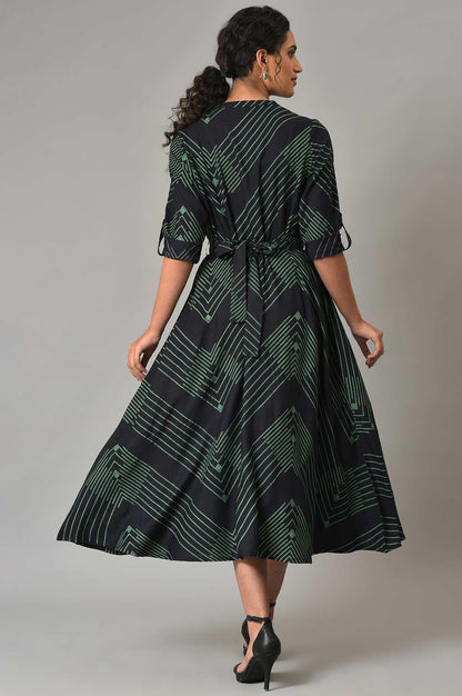 Black Matrix Printed Circular Shirt Dress With Belt - wforwoman