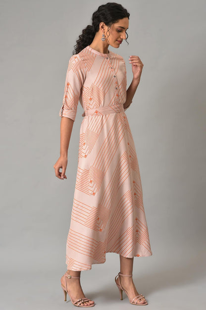 Plus Size Pink Matrix Printed Circular Shirt Dress With Belt - wforwoman