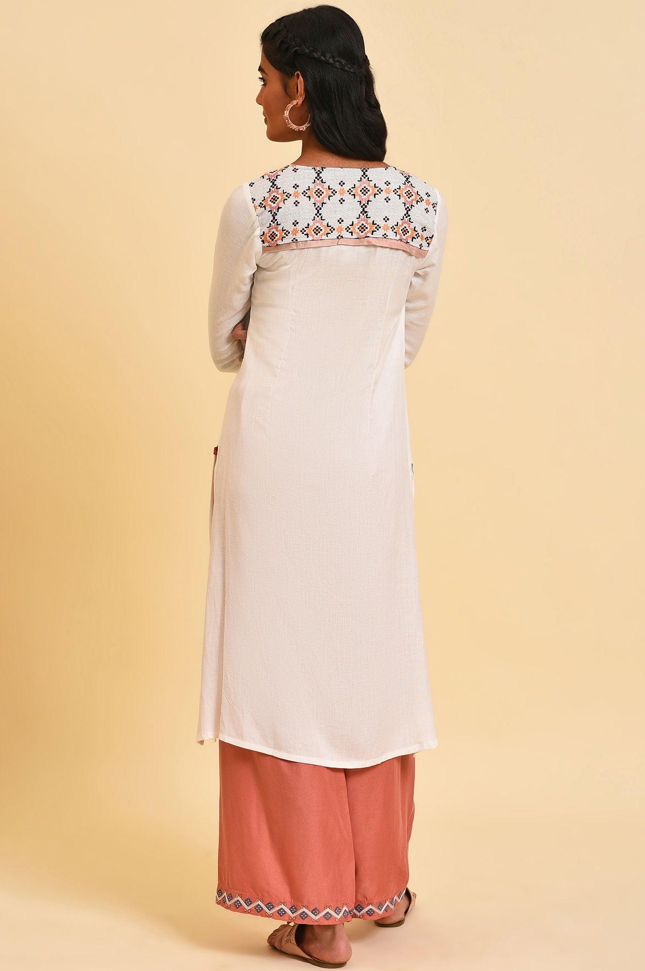 Ecru Geometric Print Plus Size Summer kurta - wforwoman