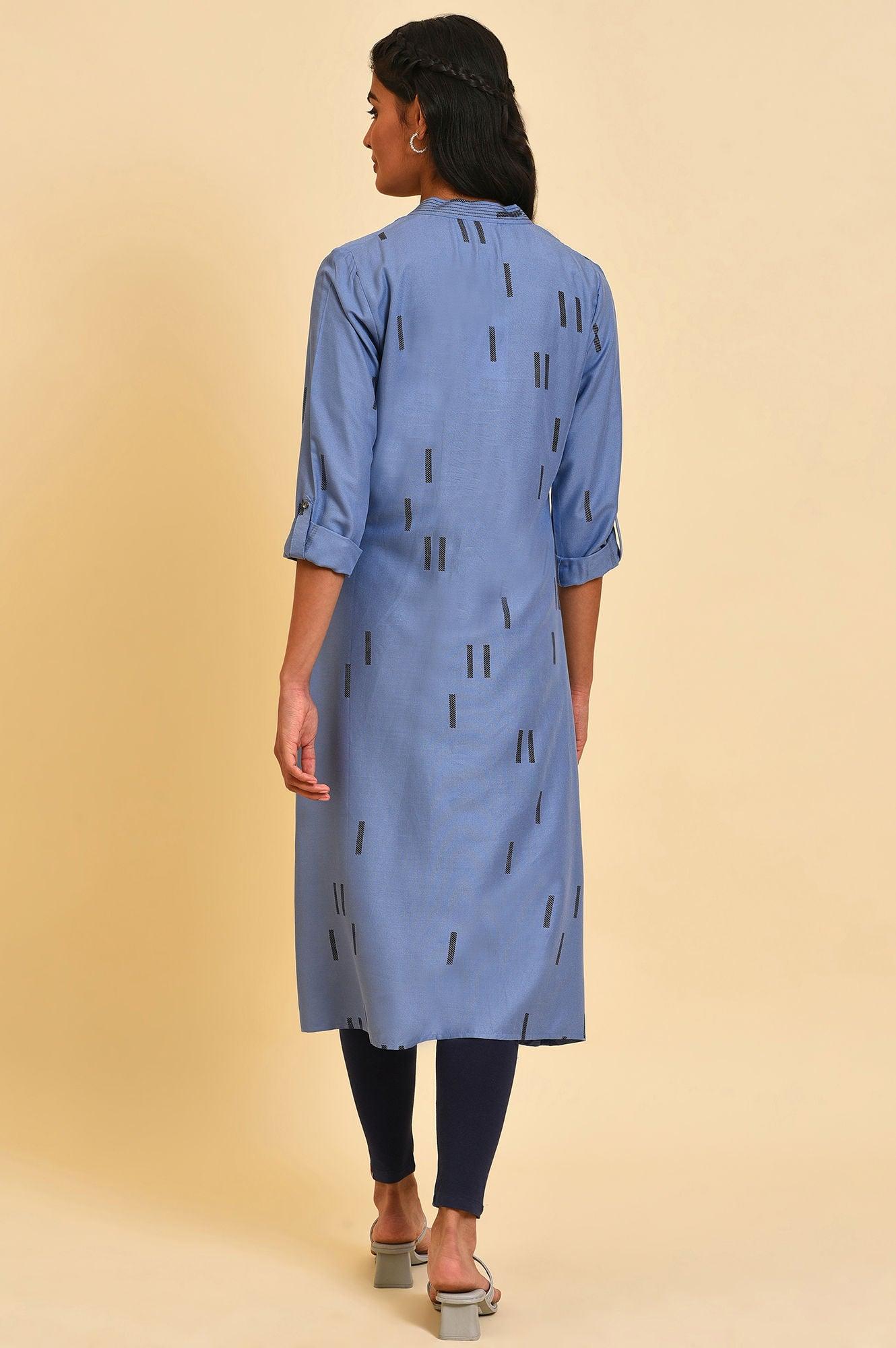 Blue V-Neck Summer kurta - wforwoman