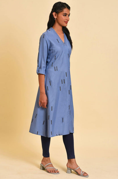 Blue V-Neck Summer kurta - wforwoman