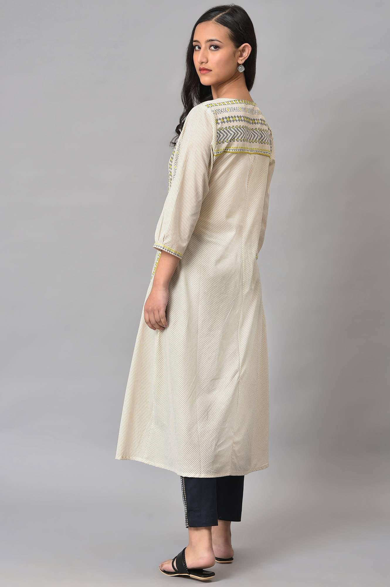 Ecru Misdent Printed Summer kurta - wforwoman