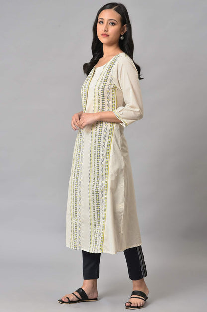 Ecru Misdent Printed Summer Plus Size kurta - wforwoman