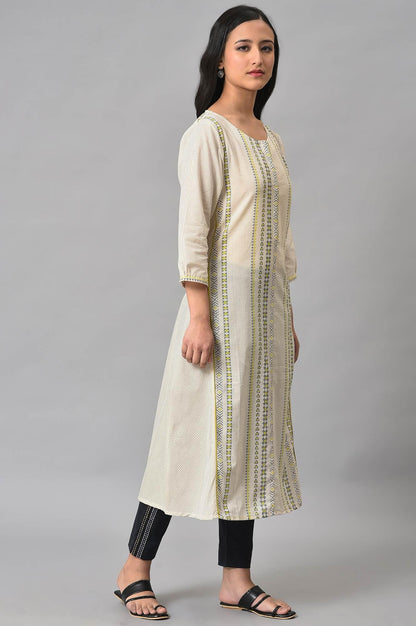 Ecru Misdent Printed Summer kurta - wforwoman