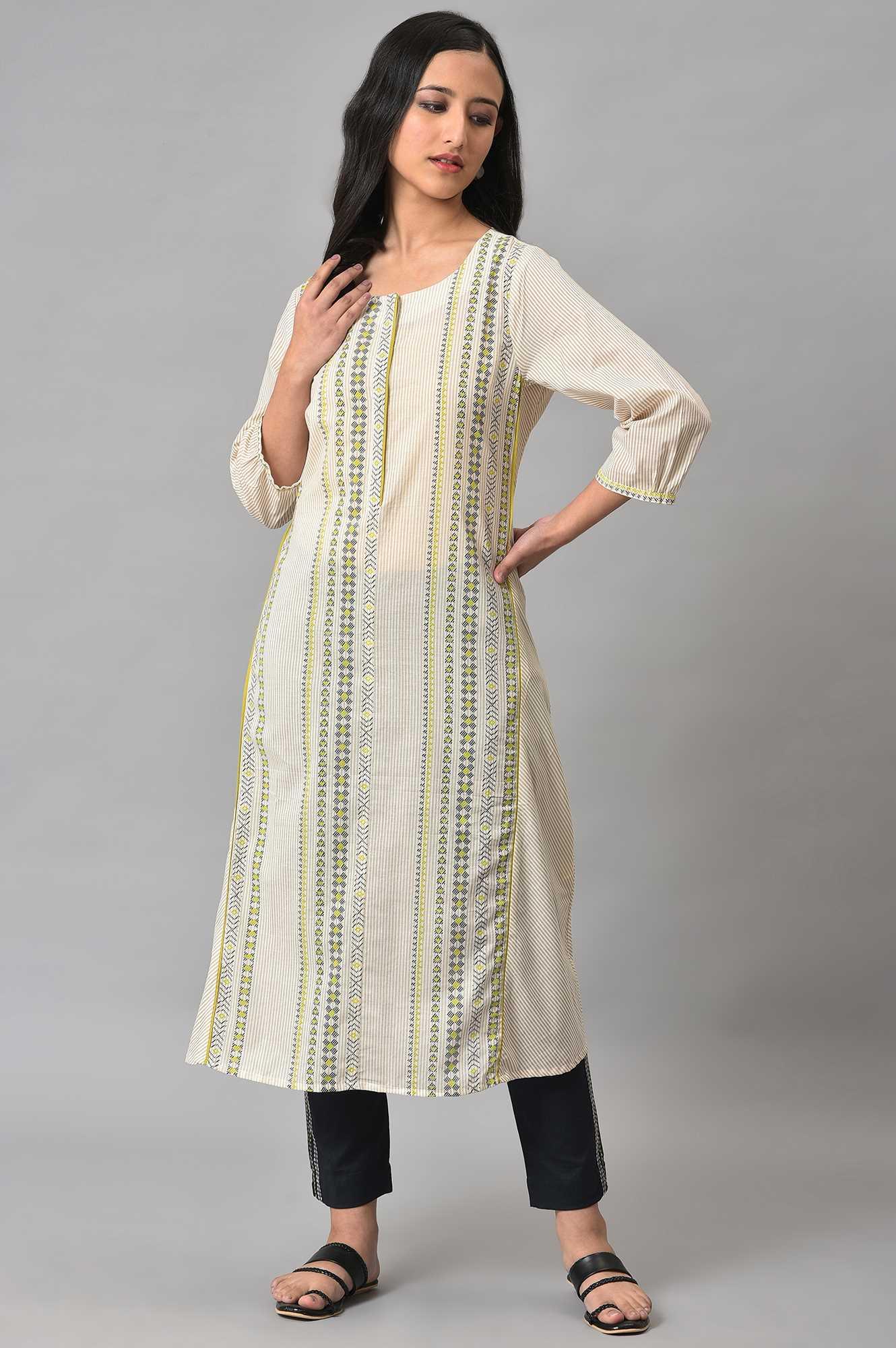 Ecru Misdent Printed Summer Plus Size kurta - wforwoman