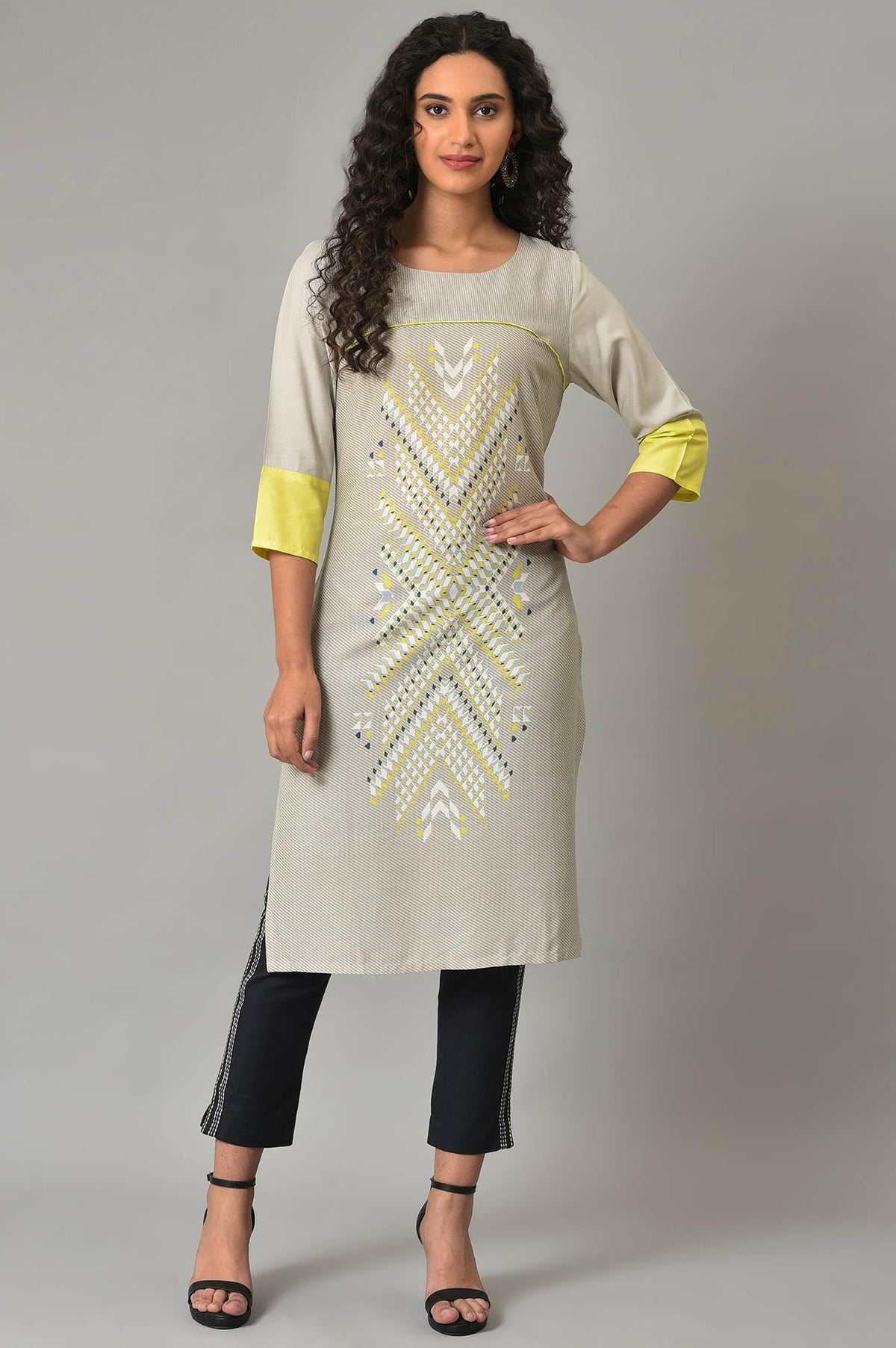 Grey Placement Print Plus Size Straight kurta - 4XL