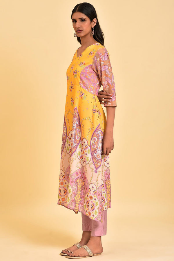 Yellow Handkerchief Patterned Cut Placement kurta