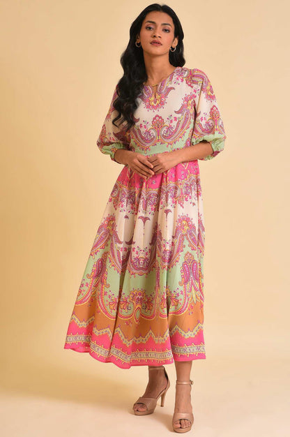 Soft Multi-Coloured Paisley Printed Panelled Dress - wforwoman