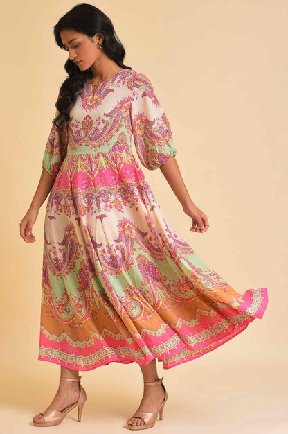 Soft Multi-Coloured Paisley Printed Panelled Dress - wforwoman