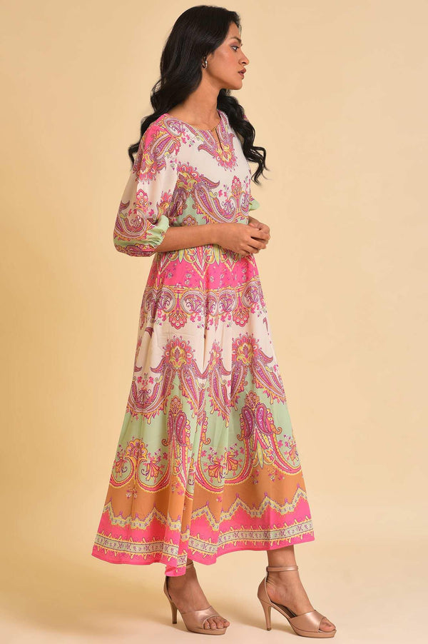Soft Multi-Coloured Paisley Printed Panelled Dress