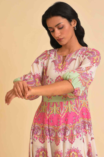 Soft Multi-Coloured Paisley Printed Panelled Dress - wforwoman