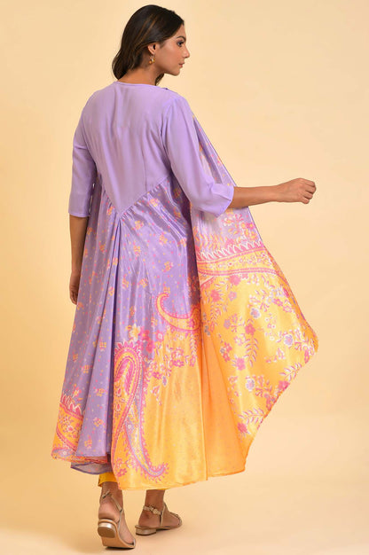 Purple Solid kurta With Stitched Drape