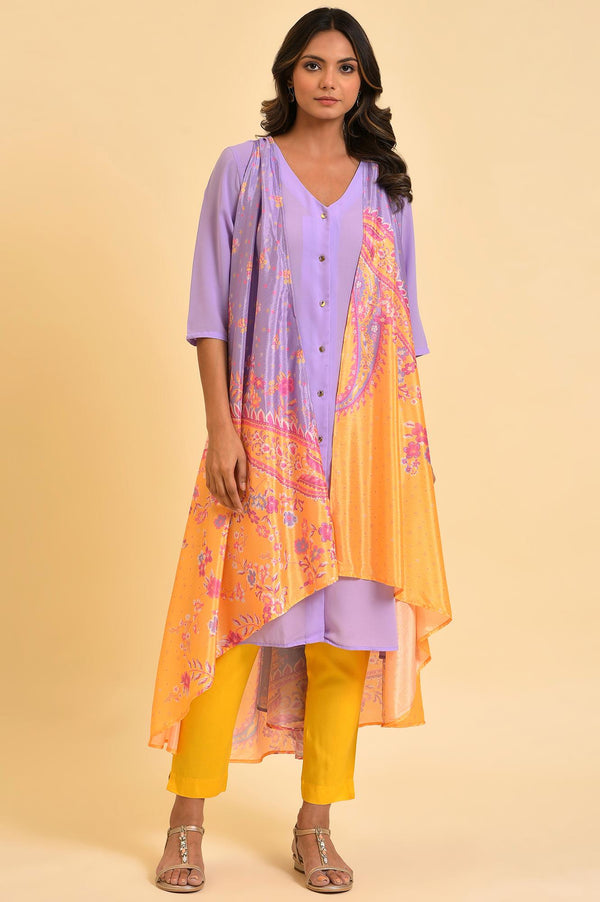 Purple Solid kurta With Stitched Drape