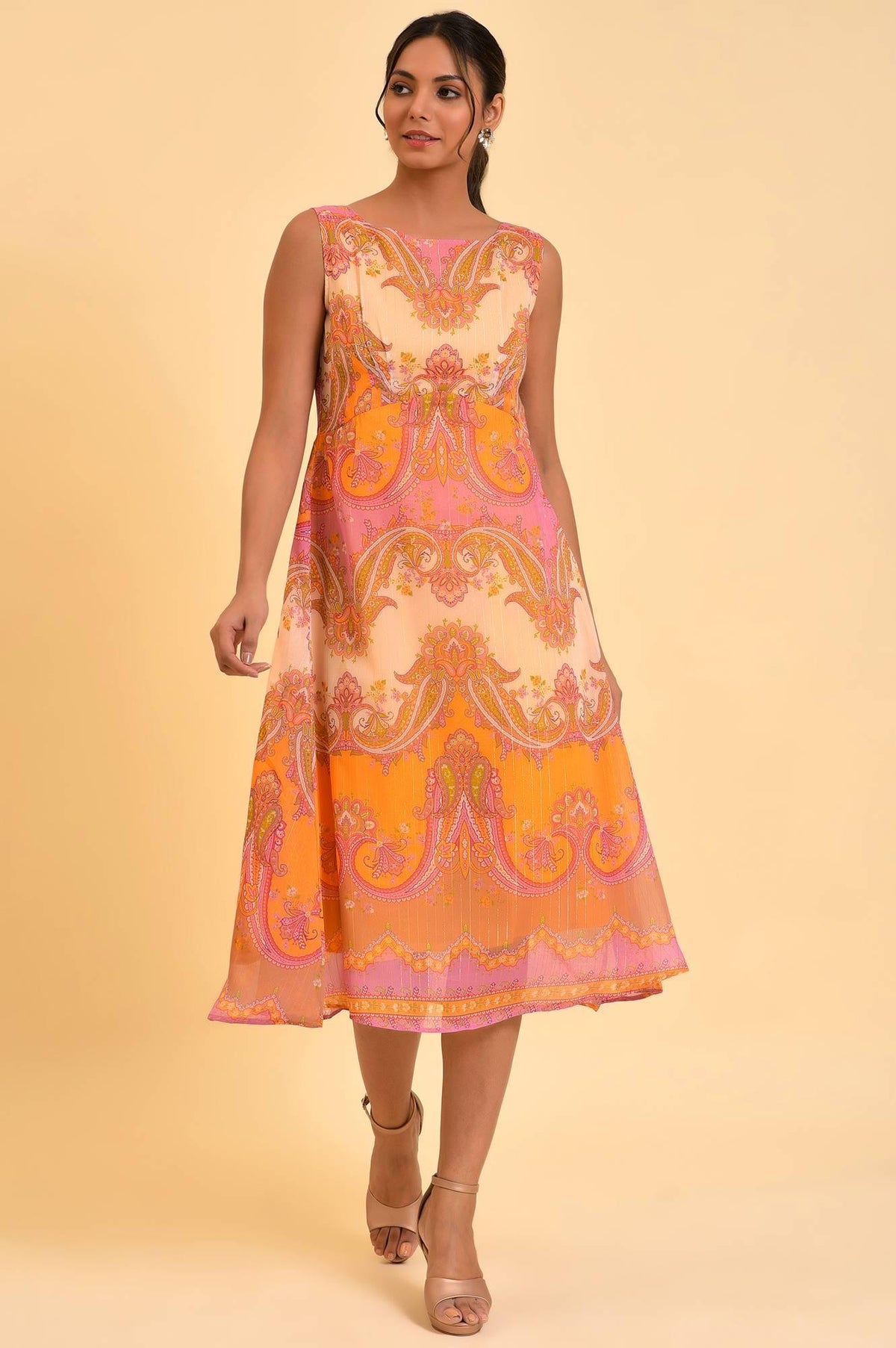 Bright Multi-Coloured Empire Cut Printed Dress - XS