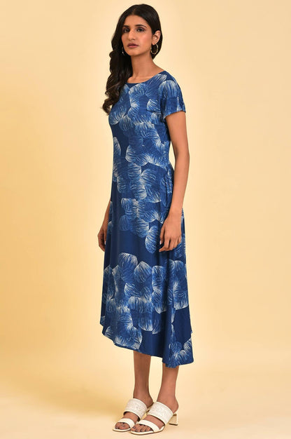 Blue Abstract Printed Waterfall Summer Dress - wforwoman