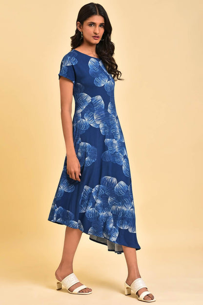 Blue Abstract Printed Waterfall Summer Dress - wforwoman