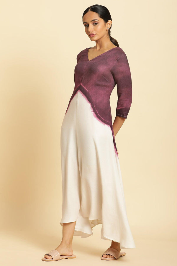 Purple And White Placement Print Asymmetrical Dress