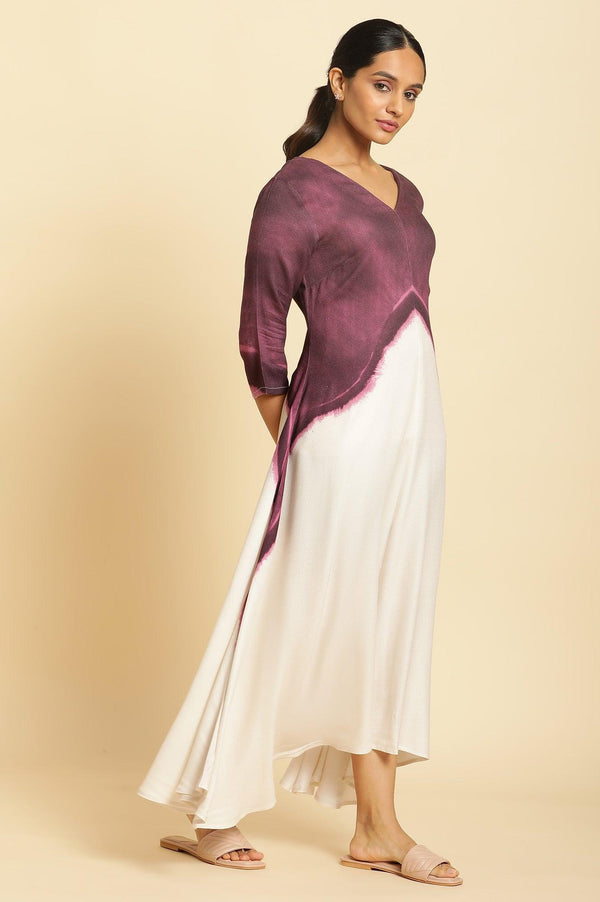 Purple And White Placement Print Asymmetrical Dress