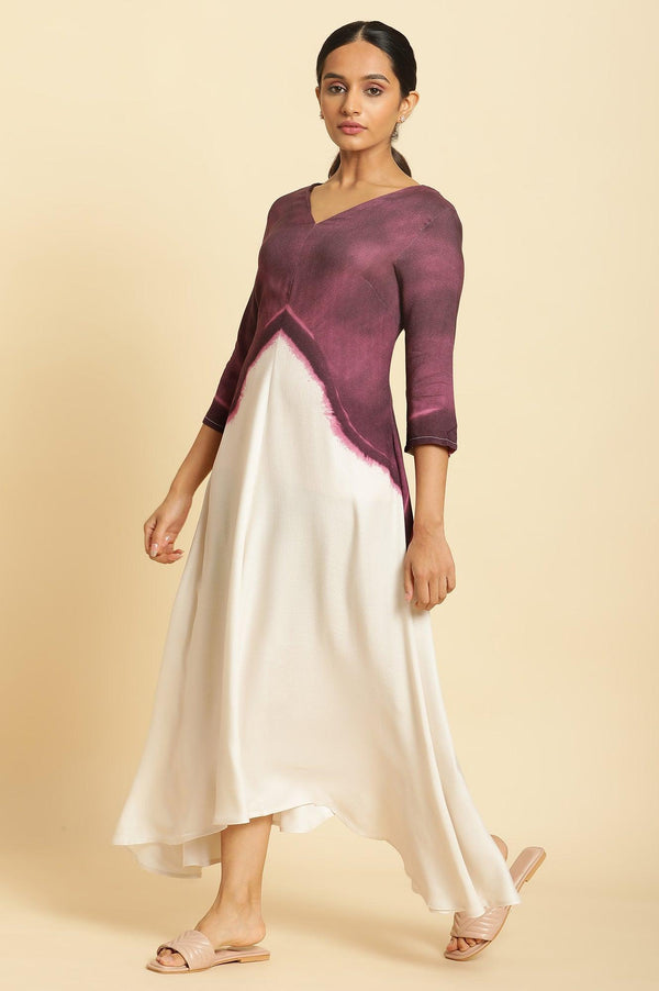 Purple And White Placement Print Asymmetrical Dress