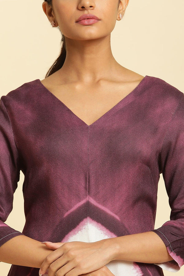 Purple And White Placement Print Asymmetrical Dress