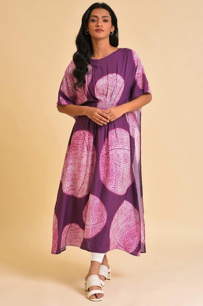 Purple Bold Graphic Printed Kaftan With Back Tie Up - wforwoman