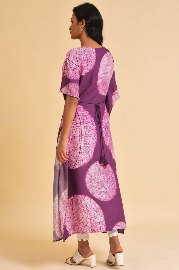 Purple Bold Graphic Printed Kaftan With Back Tie Up