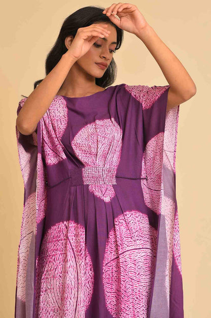 Purple Bold Graphic Printed Kaftan With Back Tie Up - wforwoman
